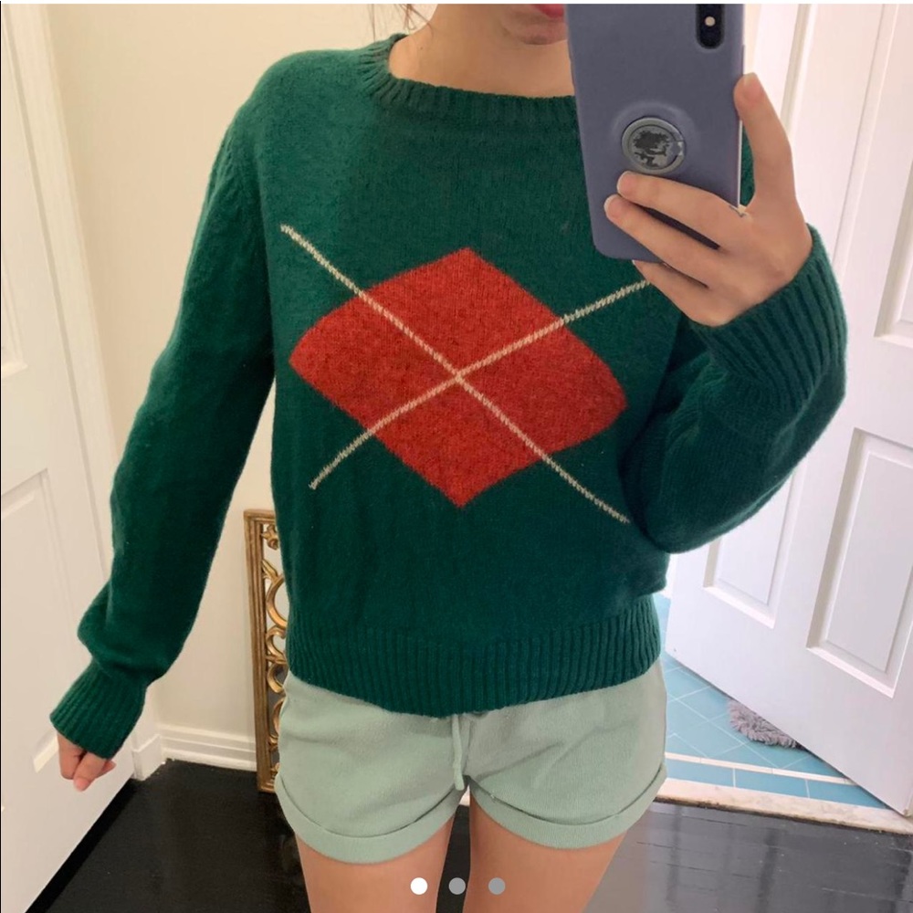 Vintage preppy green and red sweater 100% Shetland wool